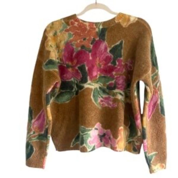 SÉZANE x AIMIE Abril Mohair Knit Sweater In Passion Flowers Camel Background - Picture 11 of 15
